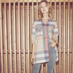 Karen By Simonsen Burberry Style Plaid Boxy Oversized Shirt M